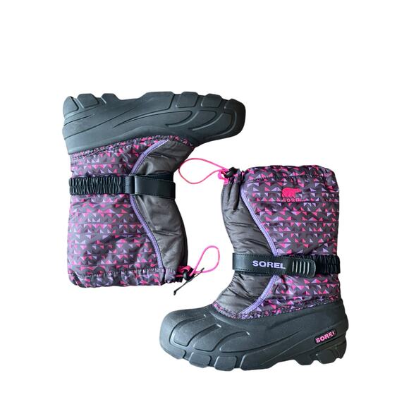 SOREL Flurry Weather Resistant Snow Boots Big Kid Size 7 Fuchsia Black - Picture 6 of 7